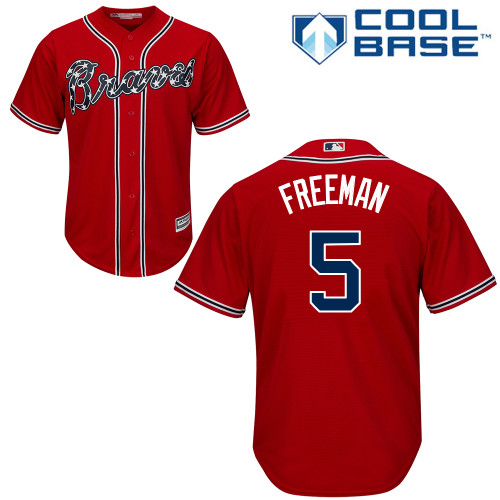 Braves #5 Freddie Freeman Red New Cool Base Stitched MLB Jersey